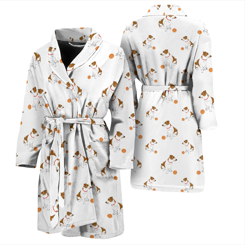 Jack Russel Pattern Print Design 05 Men's Bathrobe
