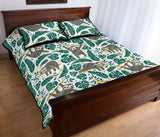 Cute sloths tropical palm leaves white background Quilt Bed Set