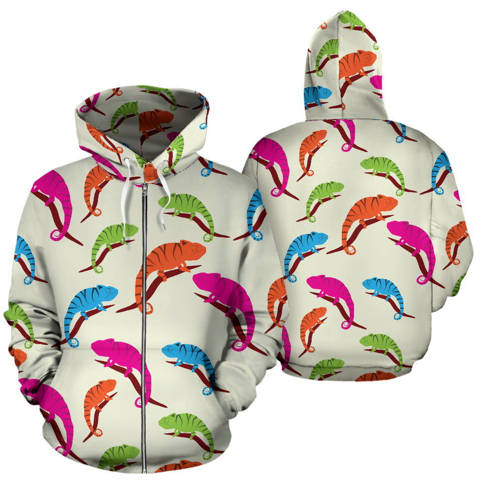 Colorful Chameleon Lizard Pattern Zip Up Hoodie