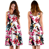 Toucan Flower Design Pattern Sleeveless Midi Dress