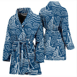 Hand Drawn Sailboat Pattern Women'S Bathrobe