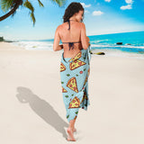 Hand Drawn Pizza Blue Background Sarong