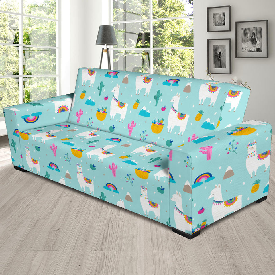 Llama Alpaca Cactus Leaves Pattern Sofa Slipcover