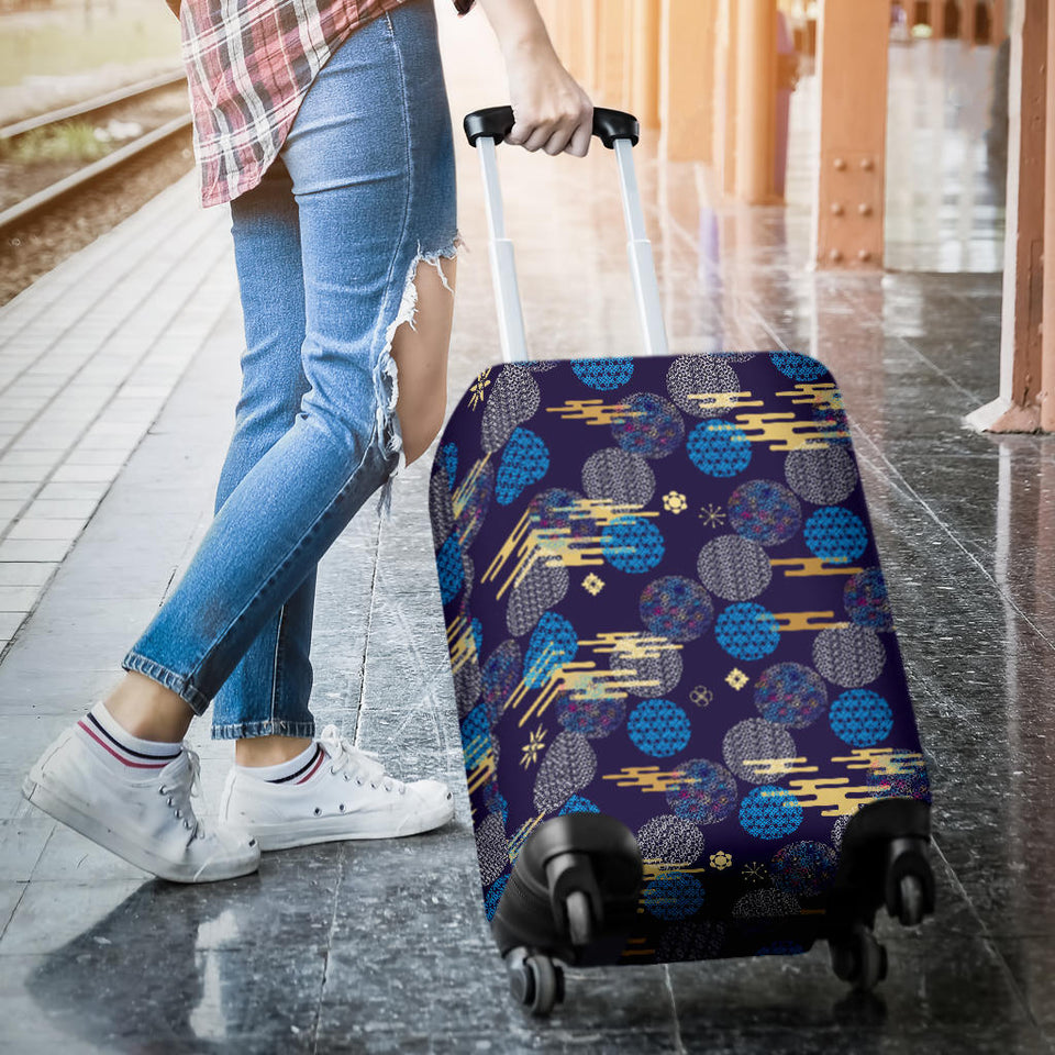 Blue Japanese Pattern Cloud Wave Flower Luggage Covers