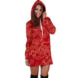 Gold Dragons Red Background Women'S Hoodie Dress