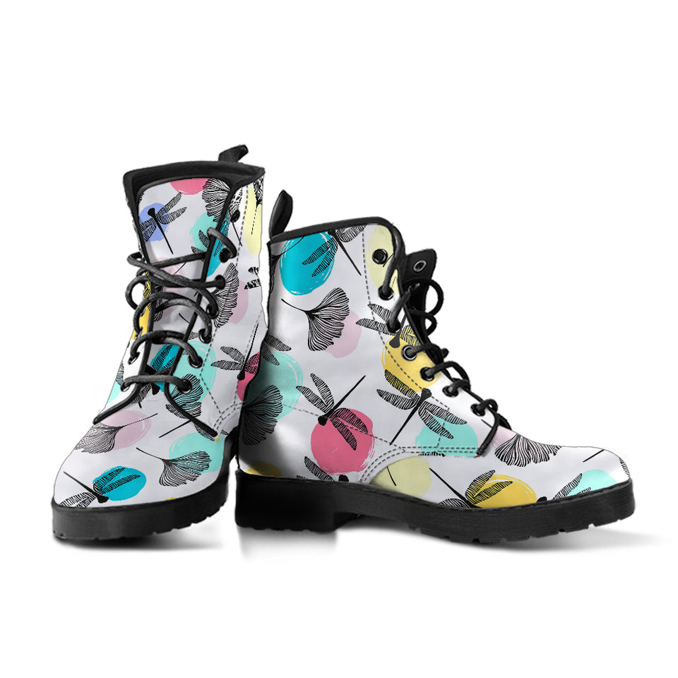 Dragonflies Ginkgo Leaves Pattern Leather Boots