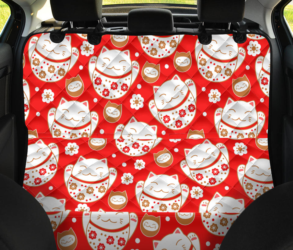 Cute Maneki Neko Lucky Cat Red Background Dog Car Seat Covers
