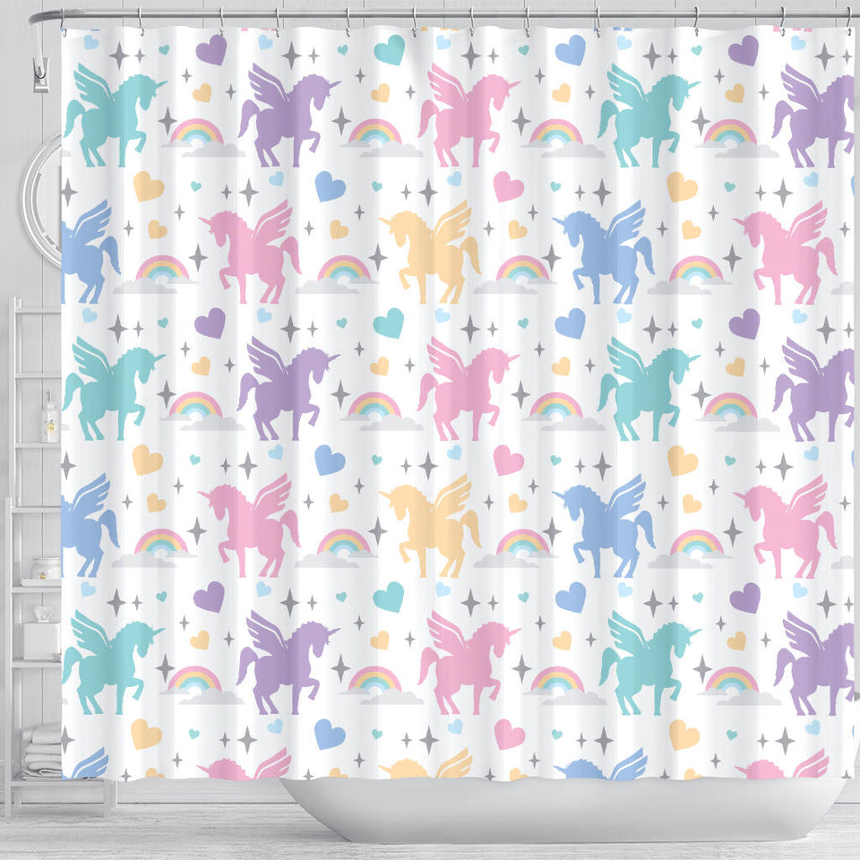 Colorful Unicorn Rainbow Heart Pattern Shower Curtain Fulfilled In US