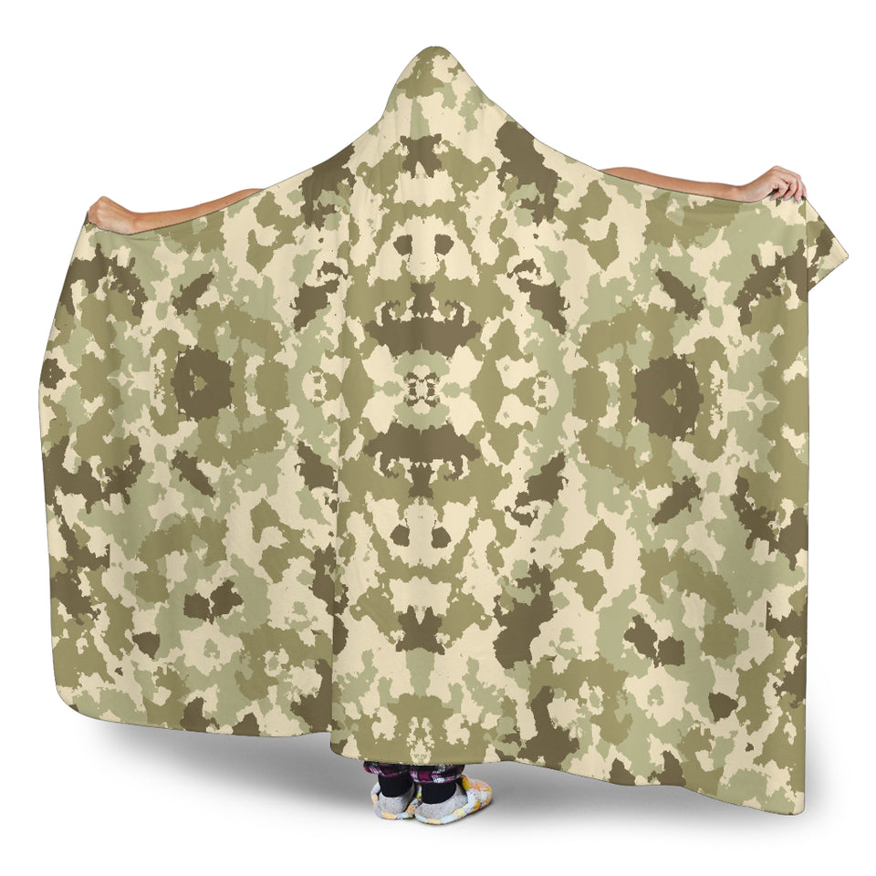 Light Green Camo Camouflage Pattern Hooded Blanket