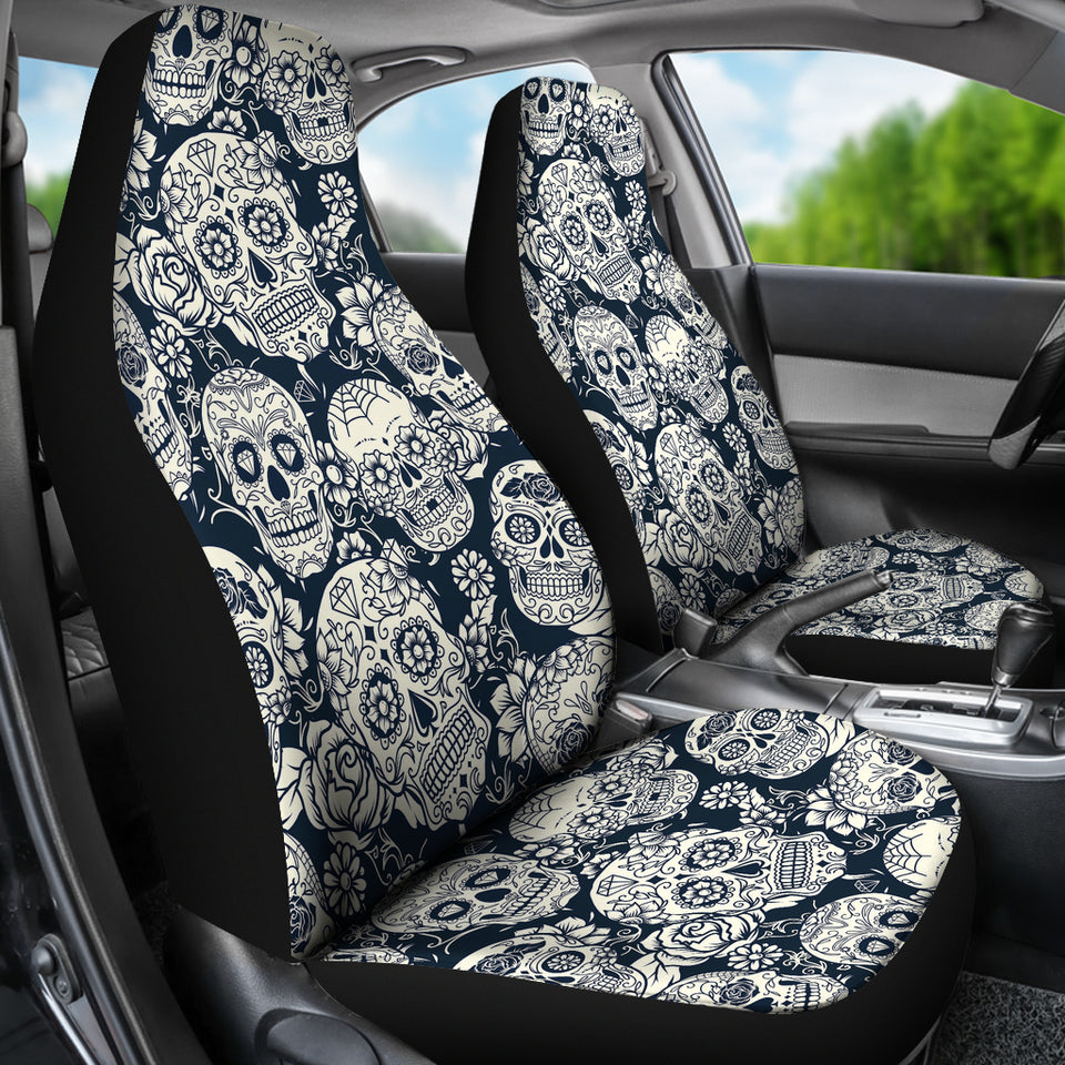 Sugar Skull Black White Pattern  Universal Fit Car Seat Covers