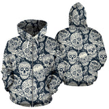 Sugar Skull Black White Pattern Zip Up Hoodie
