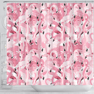 Pink Flamingos Pattern Background Shower Curtain Fulfilled In US