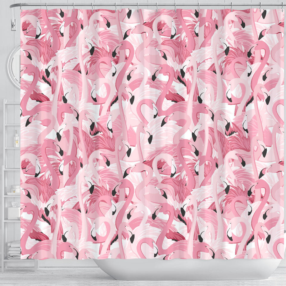 Pink Flamingos Pattern Background Shower Curtain Fulfilled In US