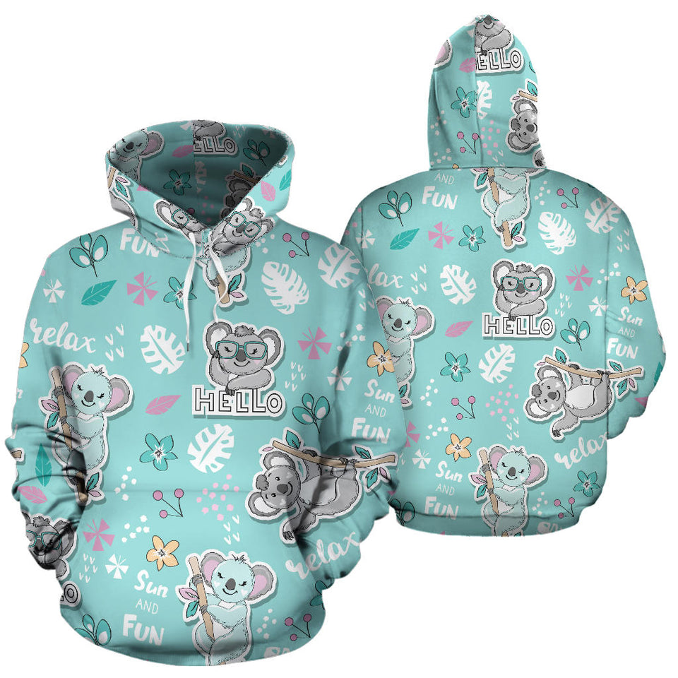 Cute Koalas Blue Background Pattern Men Women Pullover Hoodie