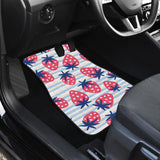 Strawberry Pattern Blue Lines Background Front And Back Car Mats