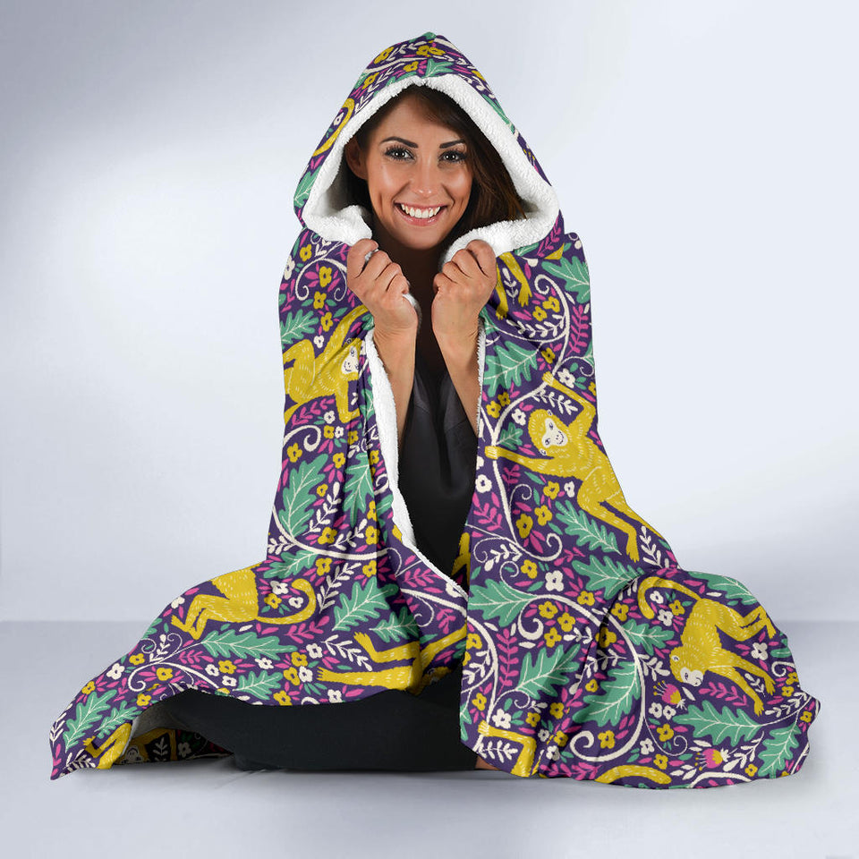 Cute Yellow Monkey Leaves Pattern Hooded Blanket