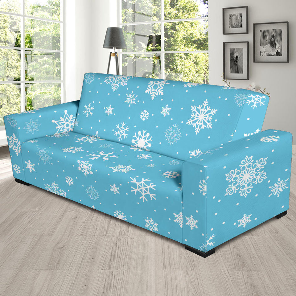 Snowflake Pattern Blue Background Sofa Slipcover