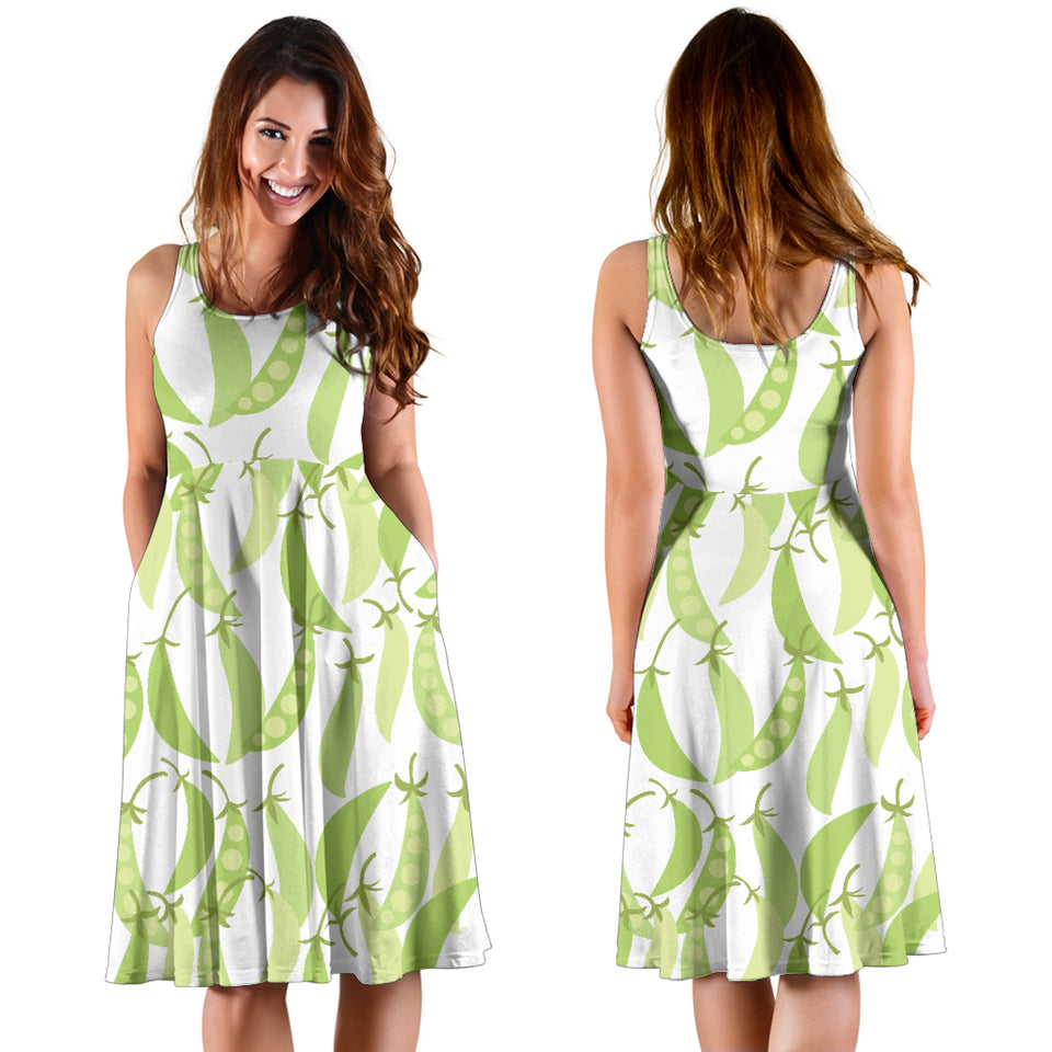 Green Peas Pattern Print Design 03 Sleeveless Midi Dress