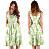 Green Peas Pattern Print Design 03 Sleeveless Midi Dress