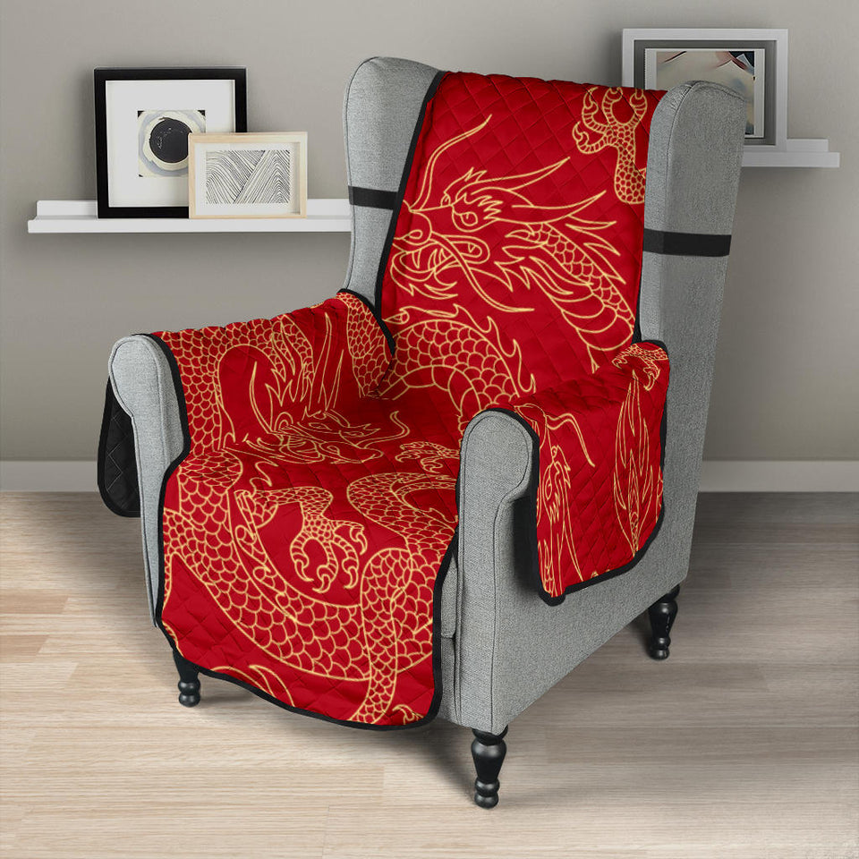 Gold dragons red background Chair Cover Protector