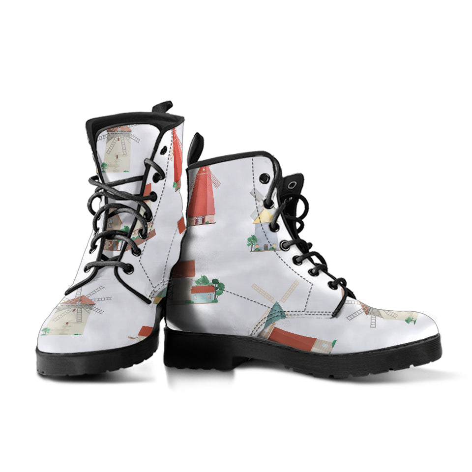 Windmill Design Pattern Leather Boots