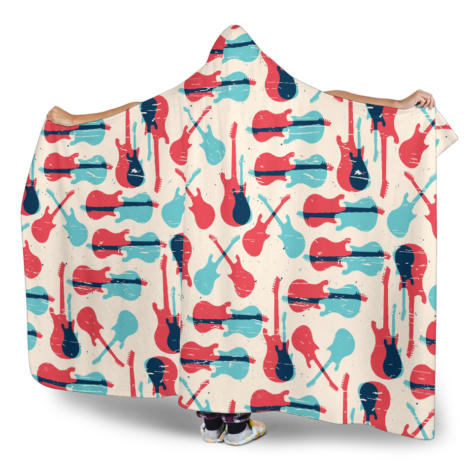 Red Blue Guitar Pattern Hooded Blanket