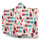 Red Blue Guitar Pattern Hooded Blanket
