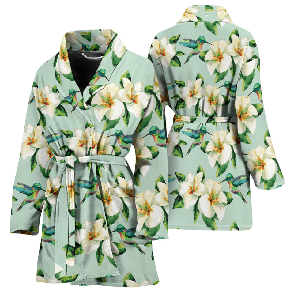 Hummingbird Pattern Print Design 01 Women's Bathrobe