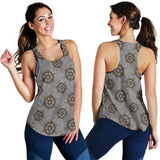 nautical wood steering wheel pattern Women Racerback Tank Top