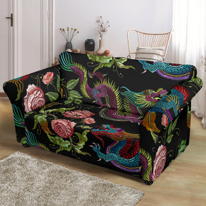 Dragons Flower Pattern Loveseat Couch Slipcover