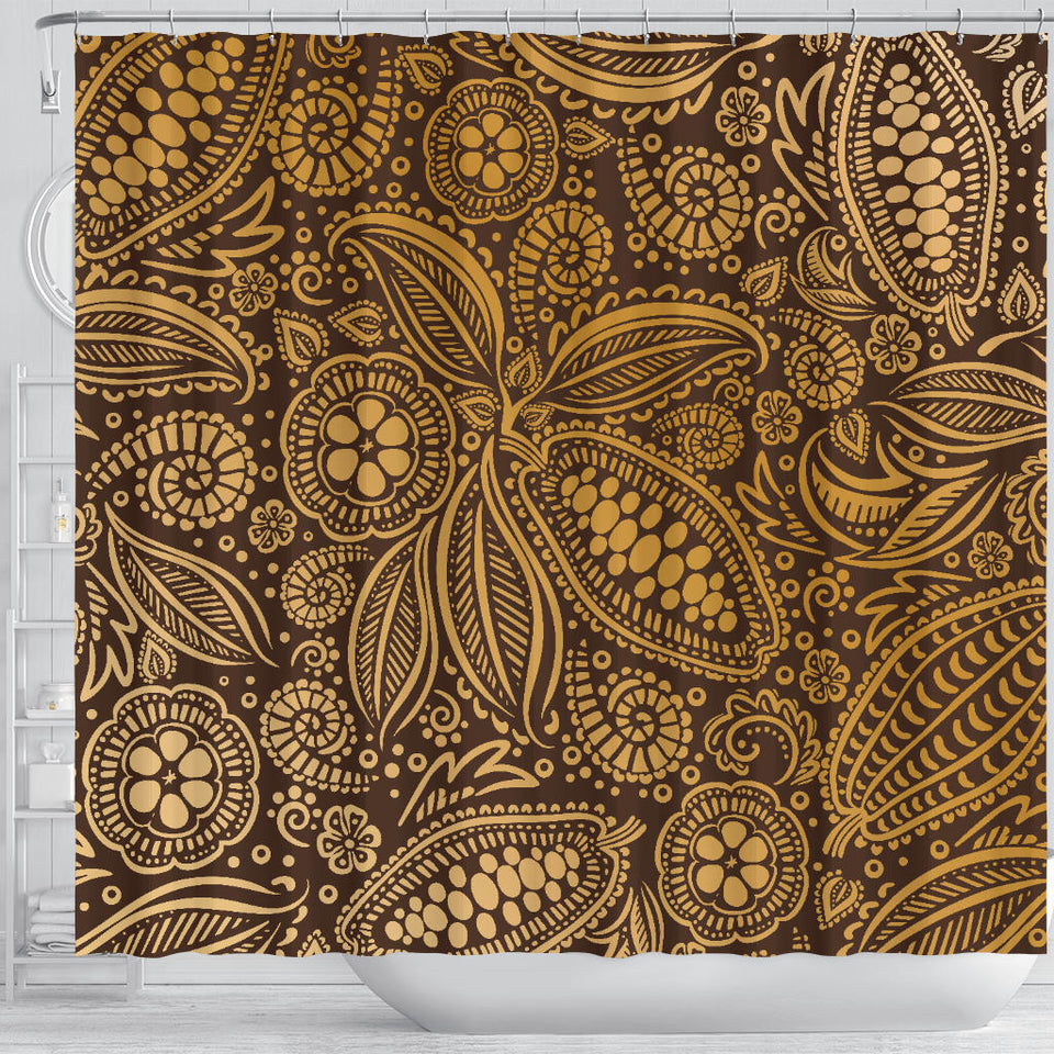 Cocoa Beans Tribal Polynesian Pattern Background Shower Curtain Fulfilled In US