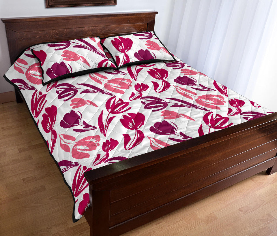 pink sketch tulip pattern Quilt Bed Set
