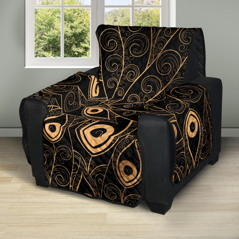 Gold peacock feather pattern Recliner Cover Protector