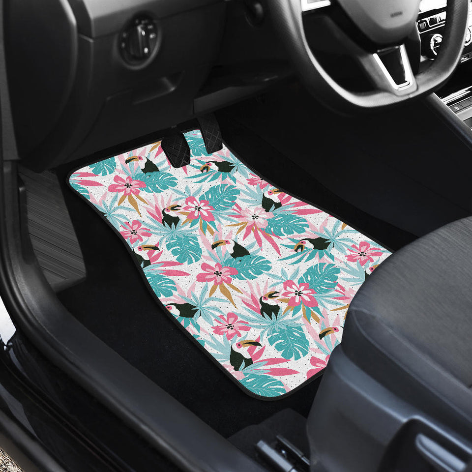 Toucan Tropical Flower Leave Pattern Front Car Mats