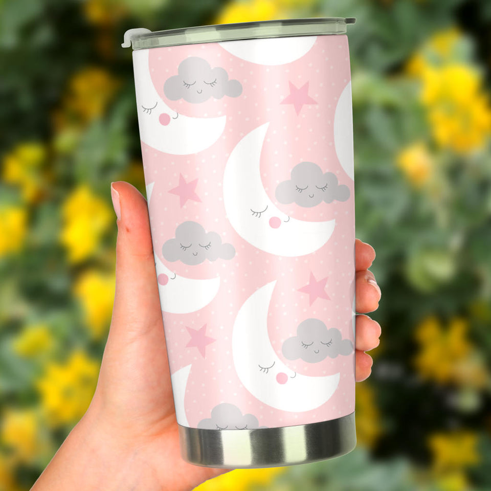 Cute Moon Cloud Star Pattern Pink Dot Background Tumbler