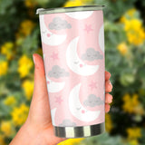 Cute Moon Cloud Star Pattern Pink Dot Background Tumbler