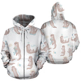 Cute Sea Otters Pattern Zip Up Hoodie