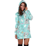 Cute Koalas Blue Background Pattern Women'S Hoodie Dress