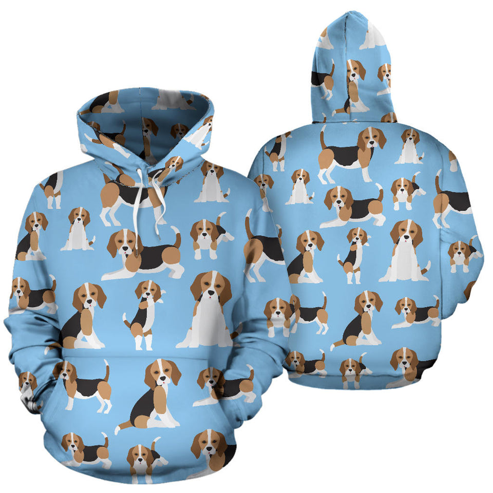 Beagle Dog Blue Background Pattern Men Women Pullover Hoodie