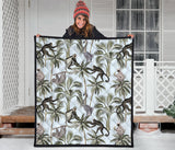 Monkey Sloth Lemur Palm Trees Pattern Premium Quilt