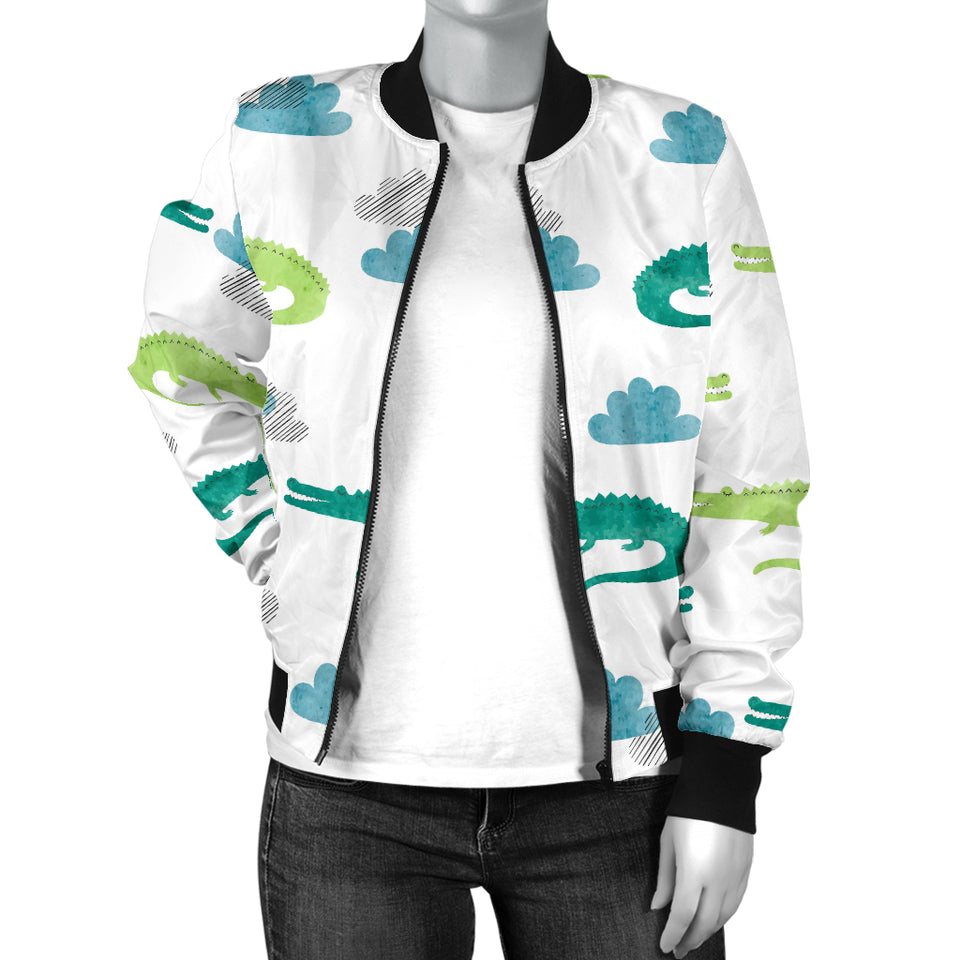 Watercolor Crocodile Pattern Women'S Bomber Jacket