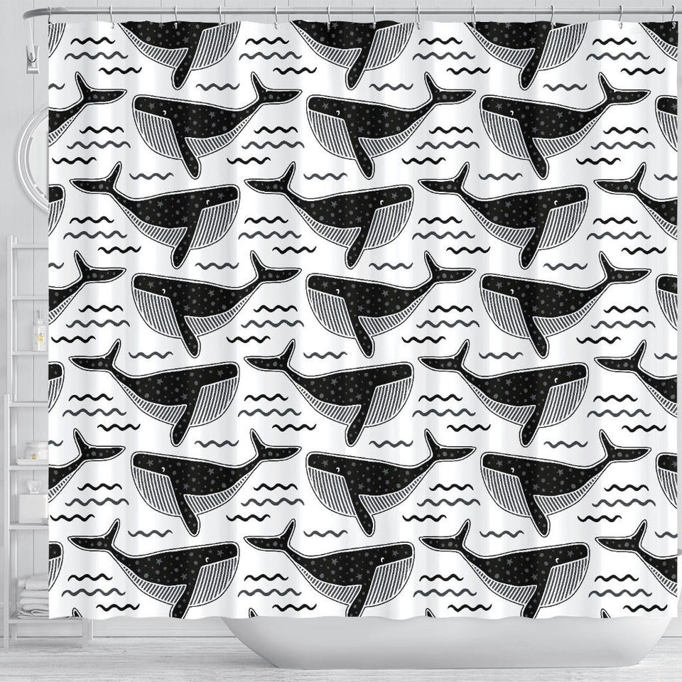 Black Whale Pattern Shower Curtain Fulfilled In US