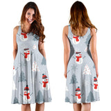 Snowman Christmas  Tree Snow Gray Background Sleeveless Midi Dress