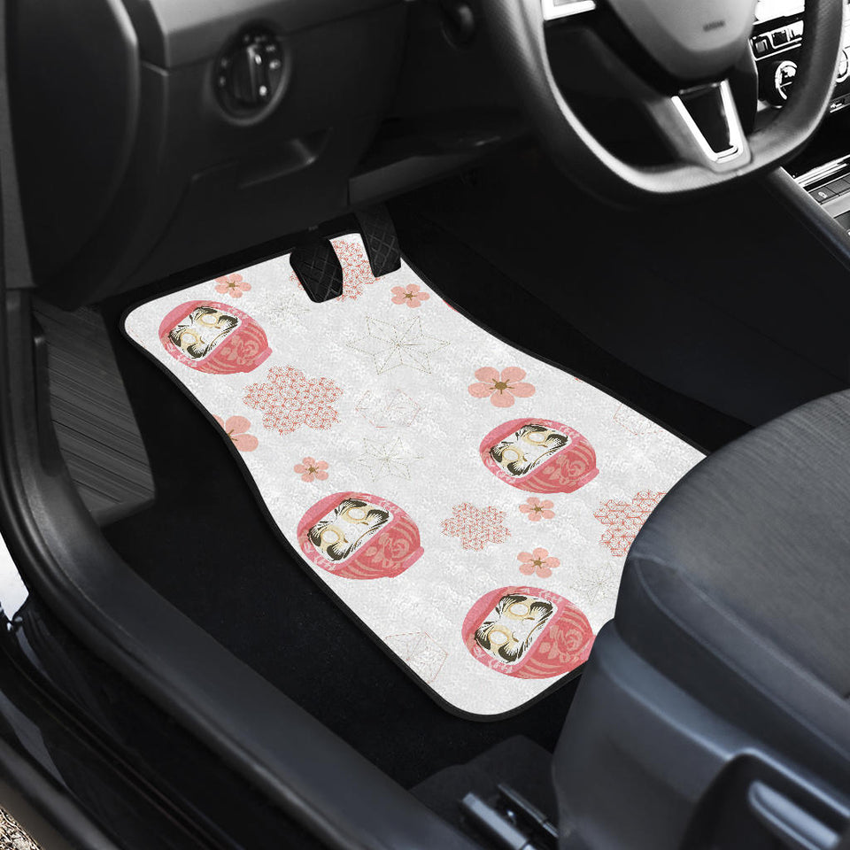 Daruma Japanese Wooden Doll Cherry Blossom Flower Pattern Front And Back Car Mats