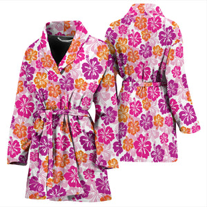 Hibiscus Pattern Print Design 01 Women's Bathrobe