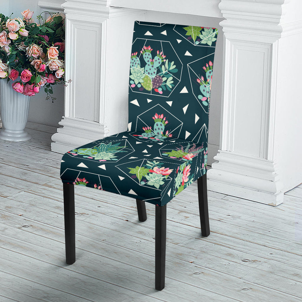 Cactus Glass Terrarium Pattern Dining Chair Slipcover