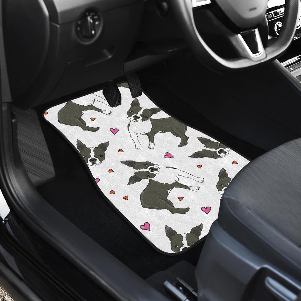 Boston Terrier Dog Hearts Vector Pattern Front And Back Car Mats
