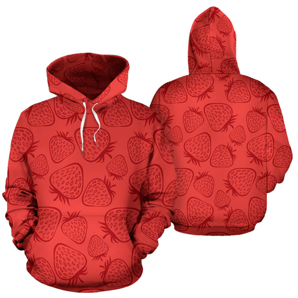 Strawberry Pattern Red Background Men Women Pullover Hoodie