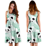 Panda Pattern Tropical Leaves Background Sleeveless Midi Dress