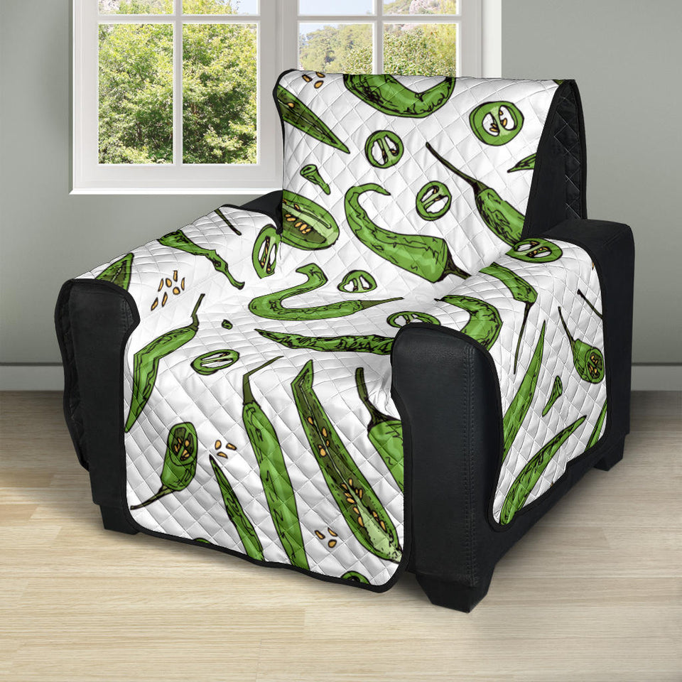 Hand drawn sketch style green Chili peppers pattern Recliner Cover Protector